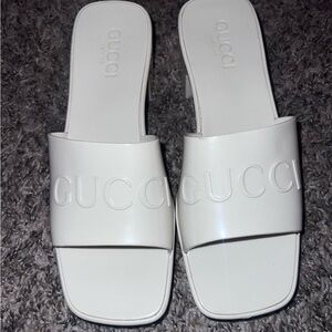 Gucci White Minimalist Slide Sandals